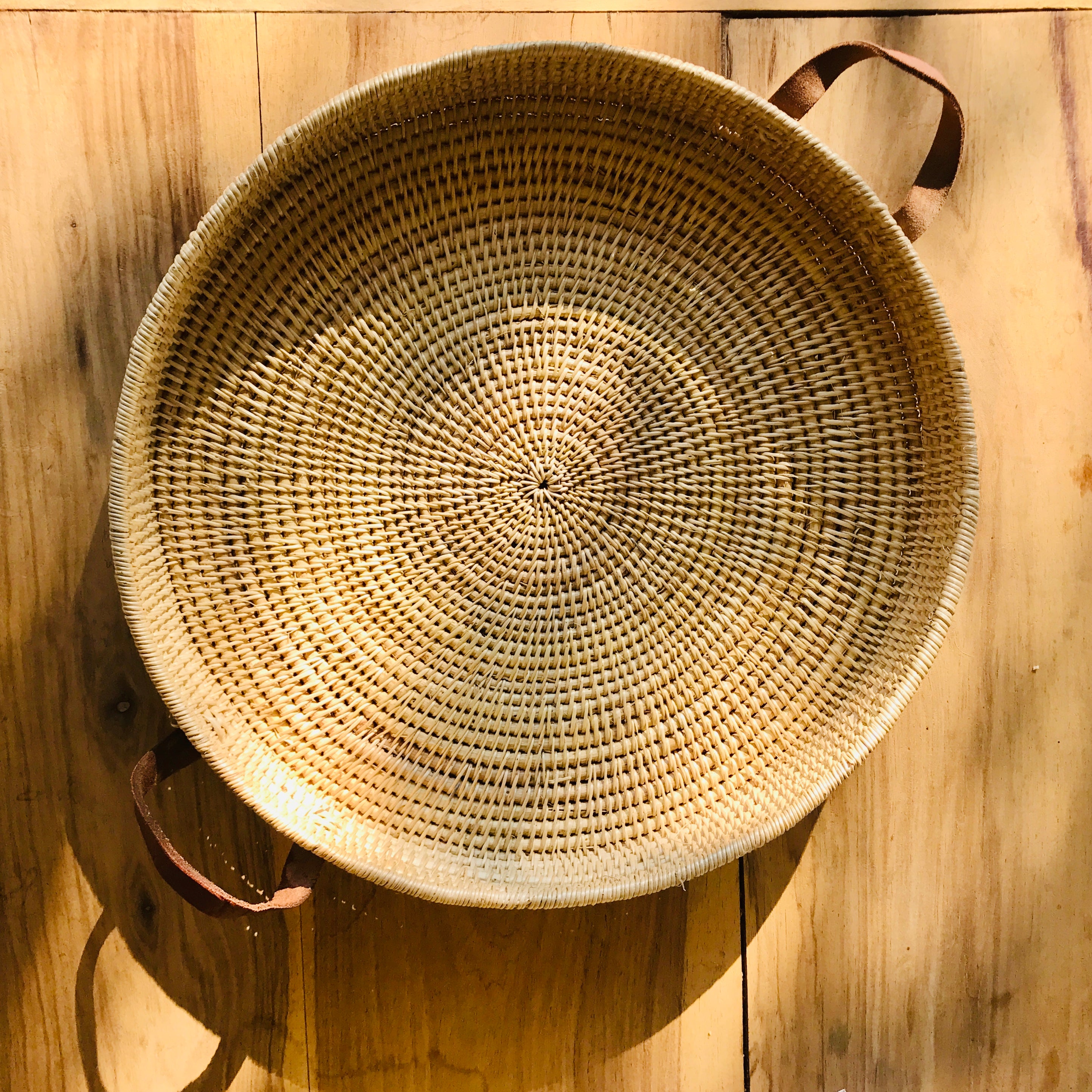 Kaleya Leather Handles Large Handwoven Coffee Tray