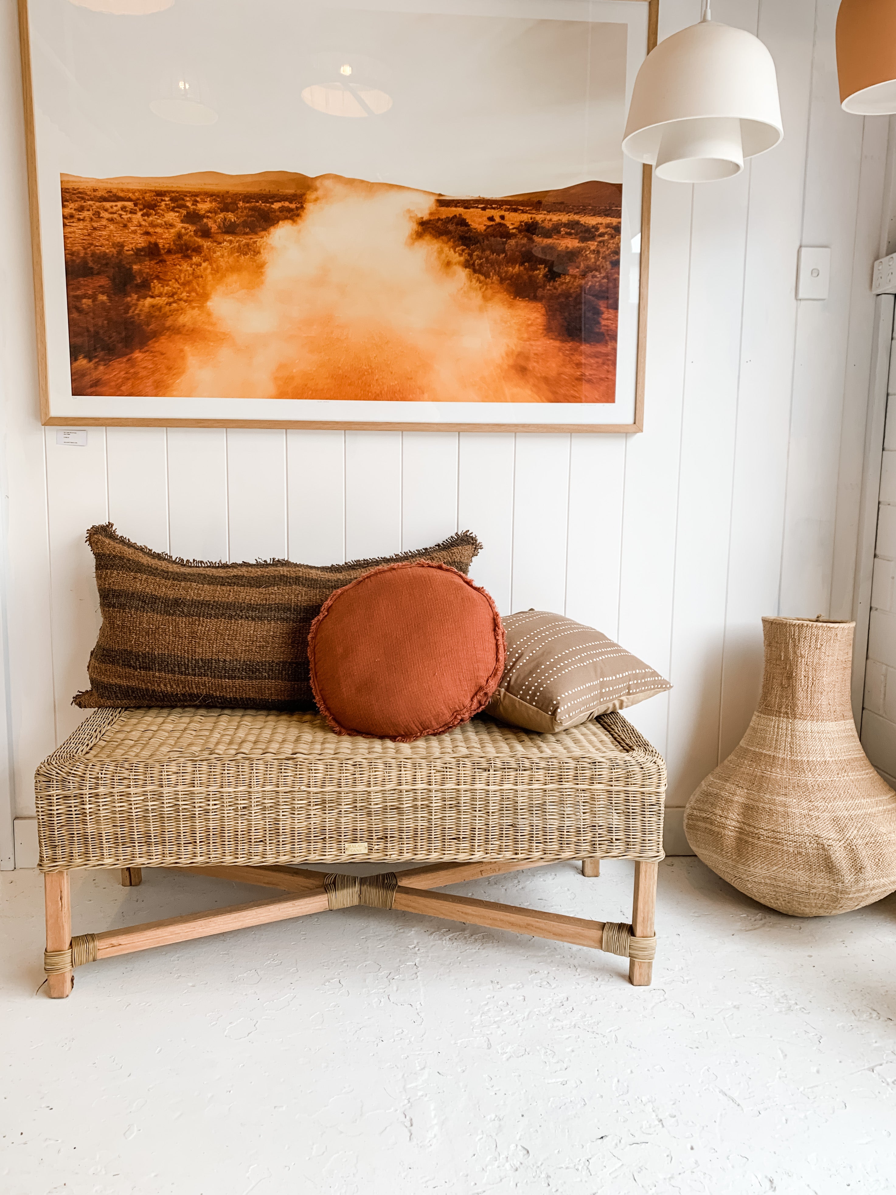 Classic Woven Cane Rectangle Bench Seat