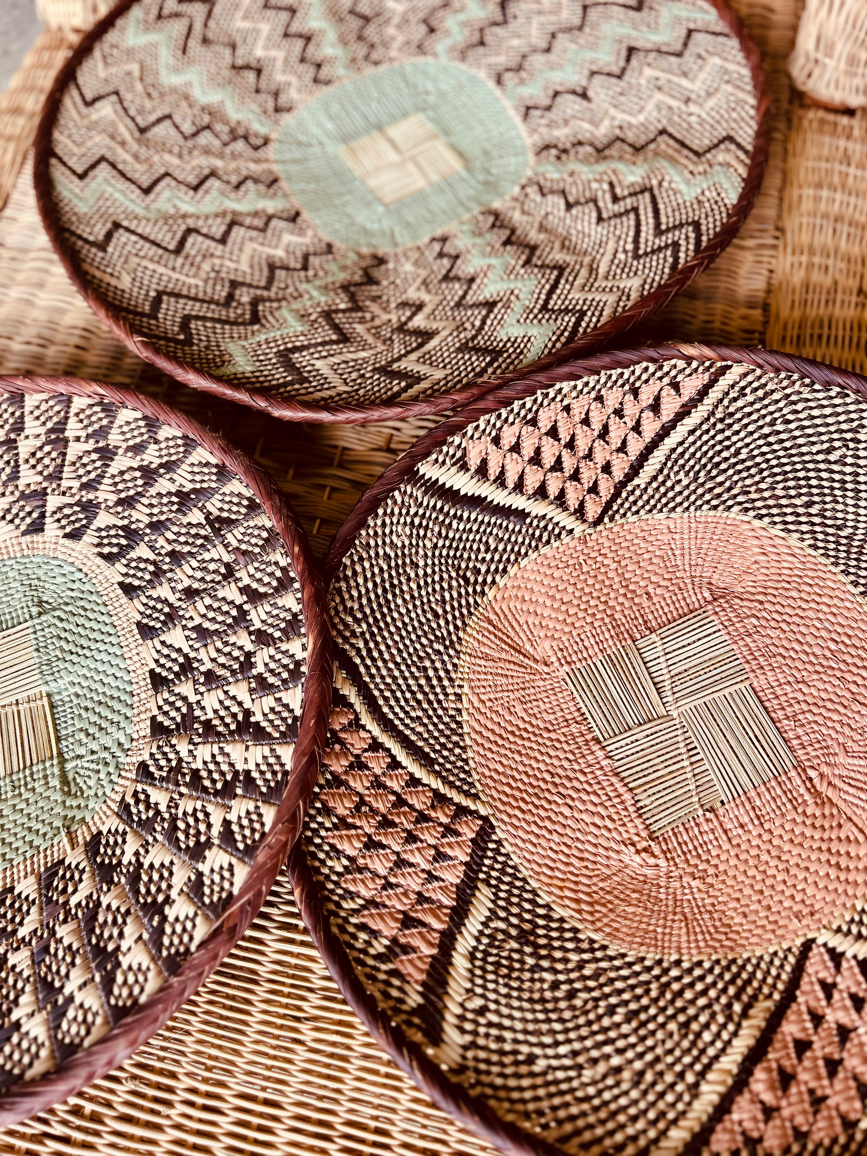 Handpainted Binga Baskets | Seafoam and Dusty Pink