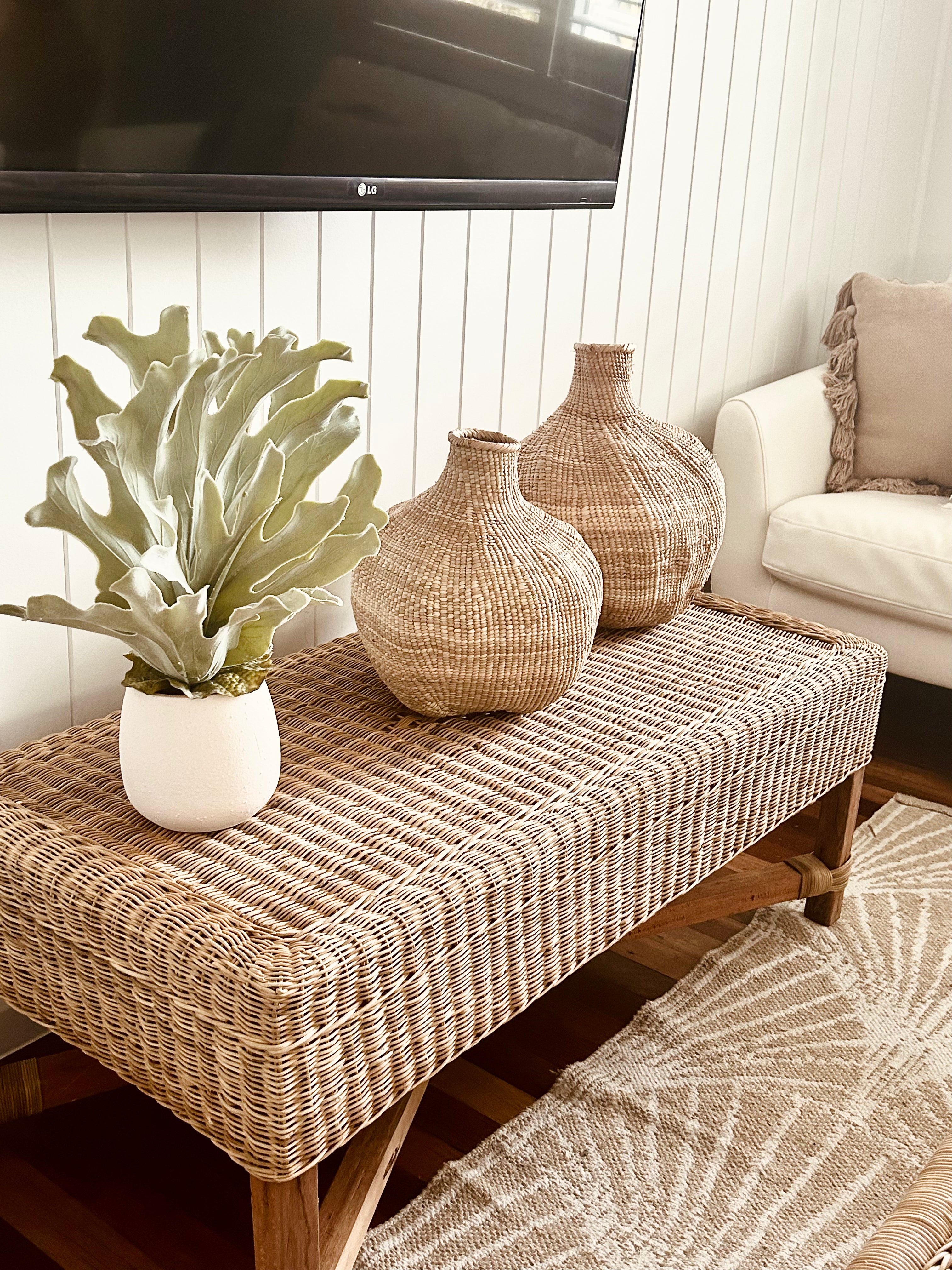 Classic Woven Cane Rectangle Bench Seat