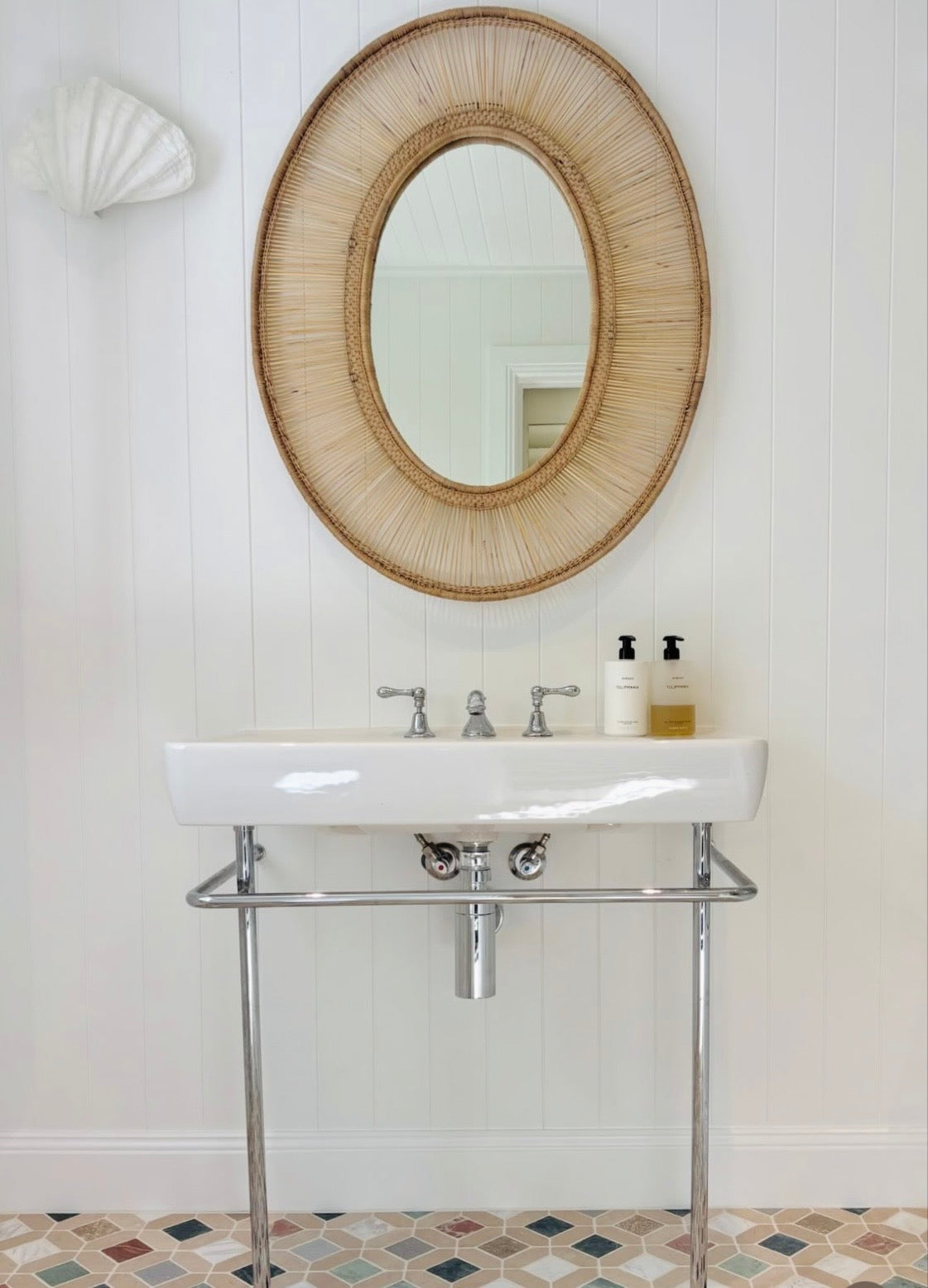 Traditional Oval Woven Cane Mirror