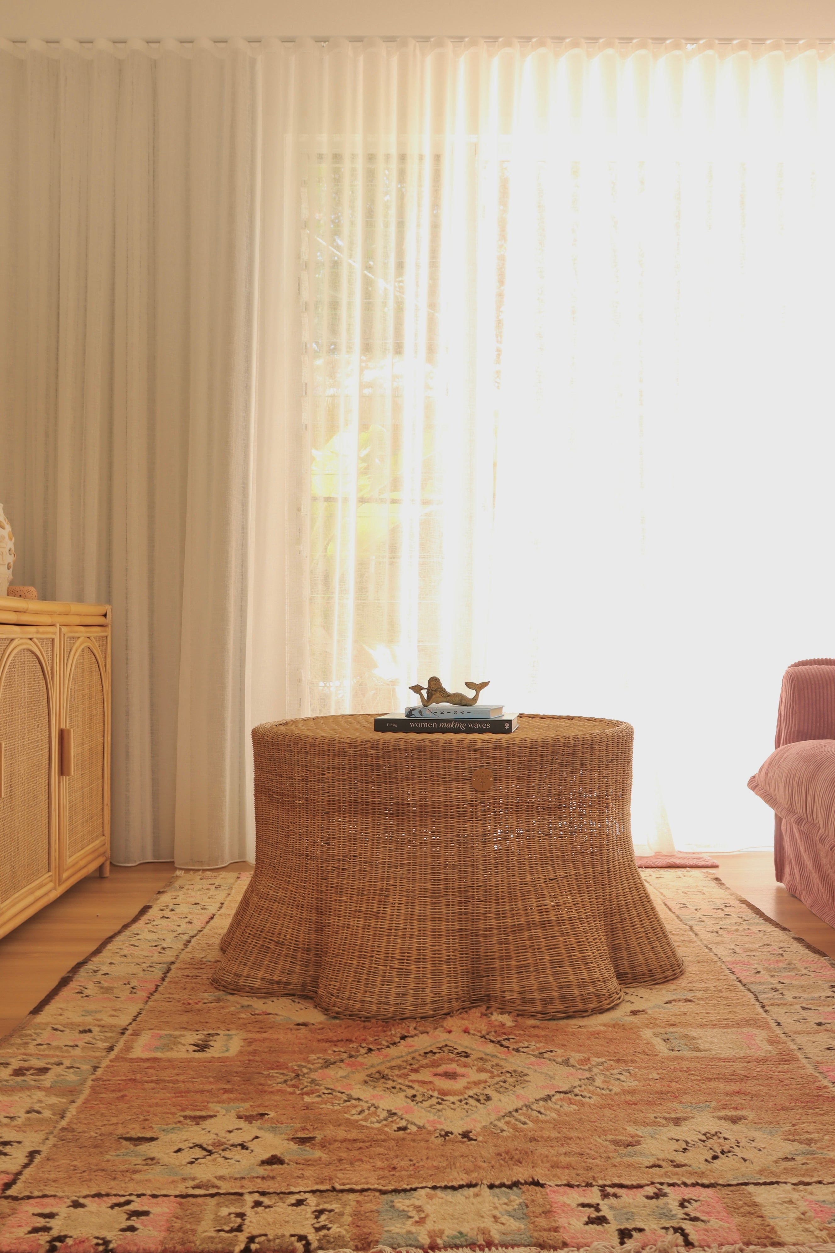 Waves Coffee Table | Handwoven Curved Scalloped Table