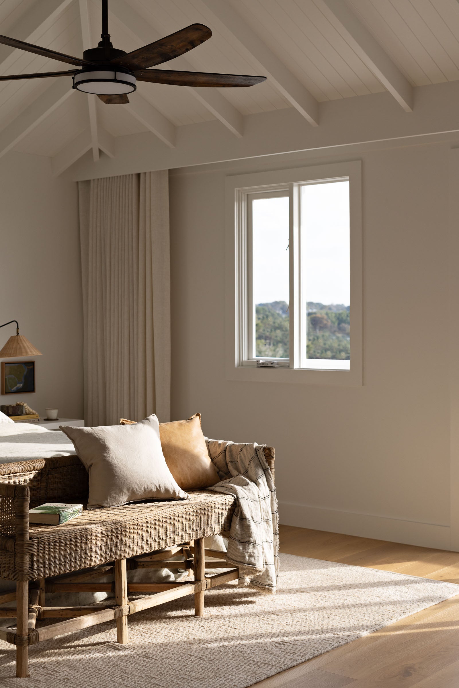 cane bench seat in bedroom
