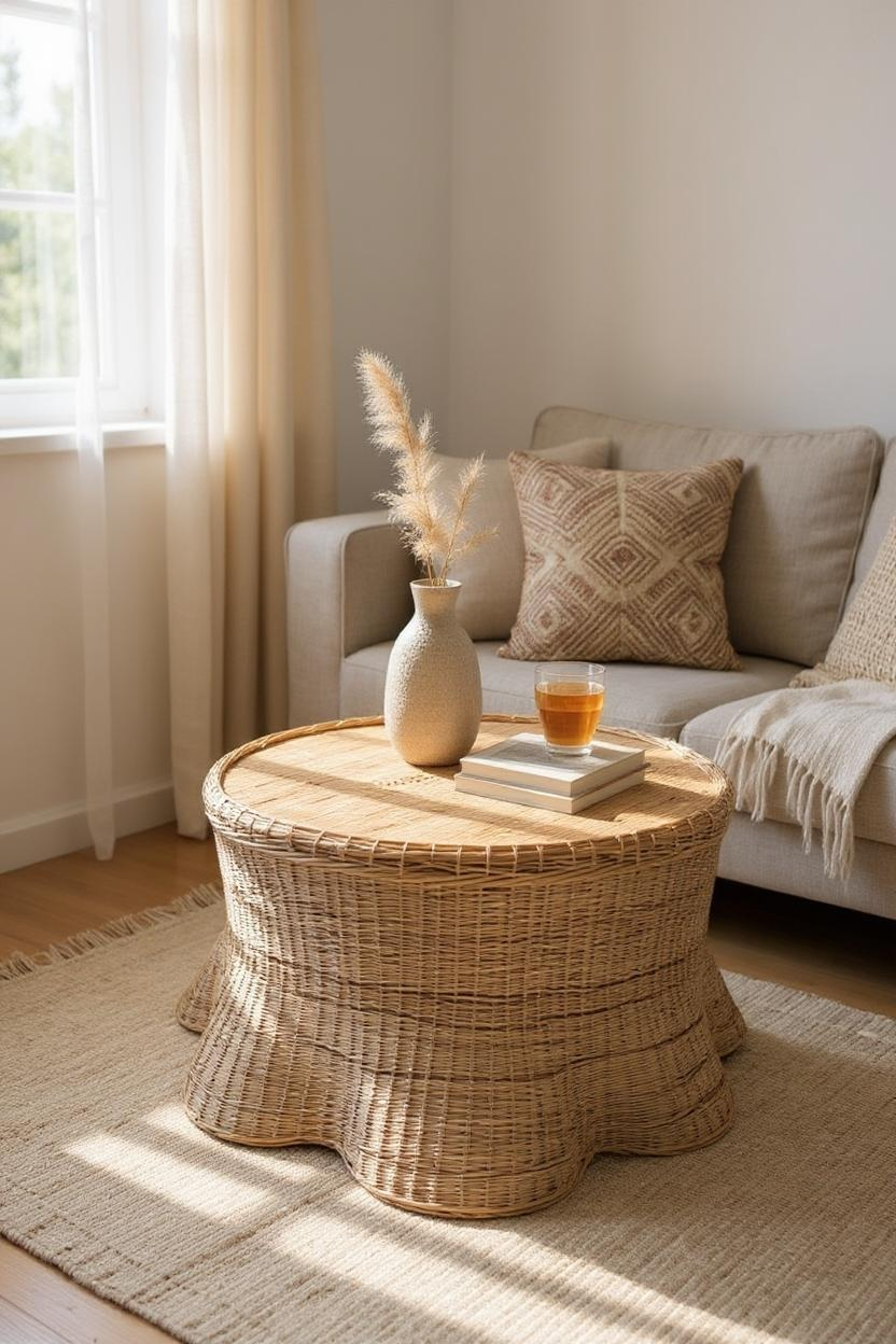 Rara Coffee Table | Handwoven Curved Scalloped Table