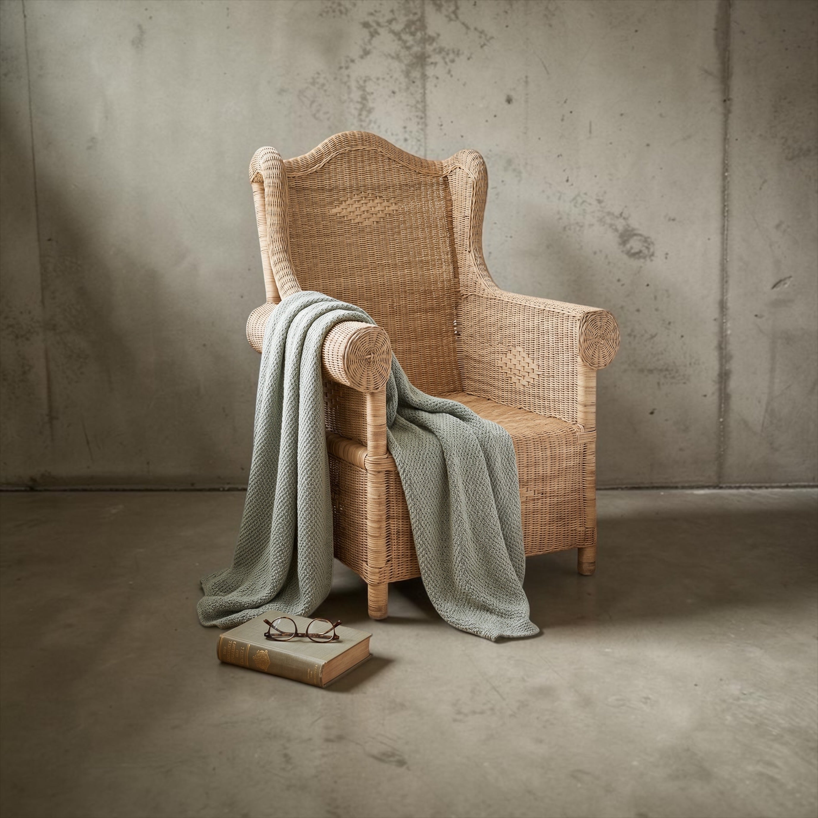 Classic Wingback Woven Cane Chair