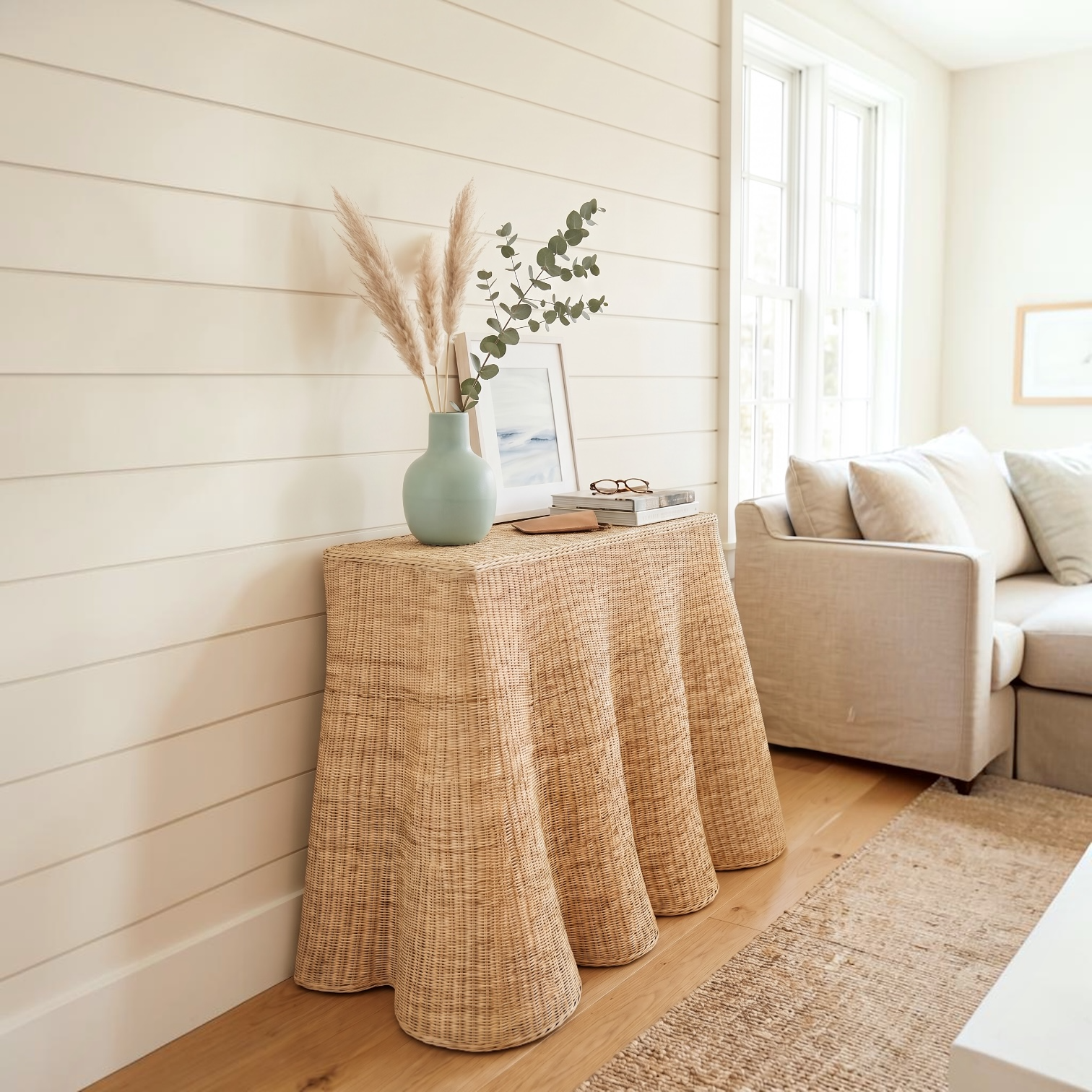 Waves Console Entry Table | Curved Scalloped