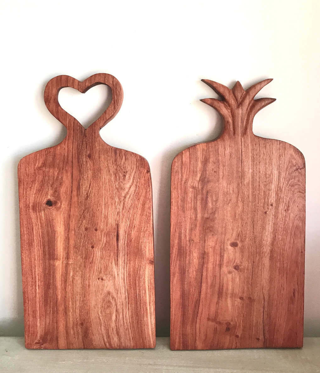 Carved Wooden Serving Board - Heart & Pineapple