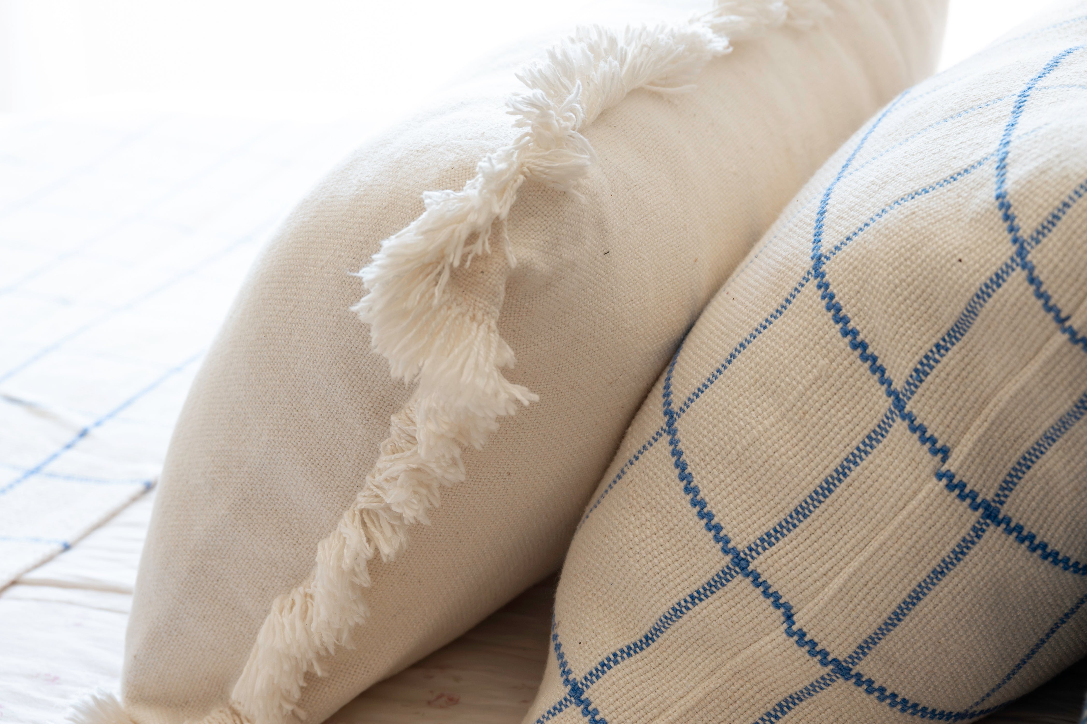 Haven Handwoven Ocean Blue Check Lumbar Cushion Cover