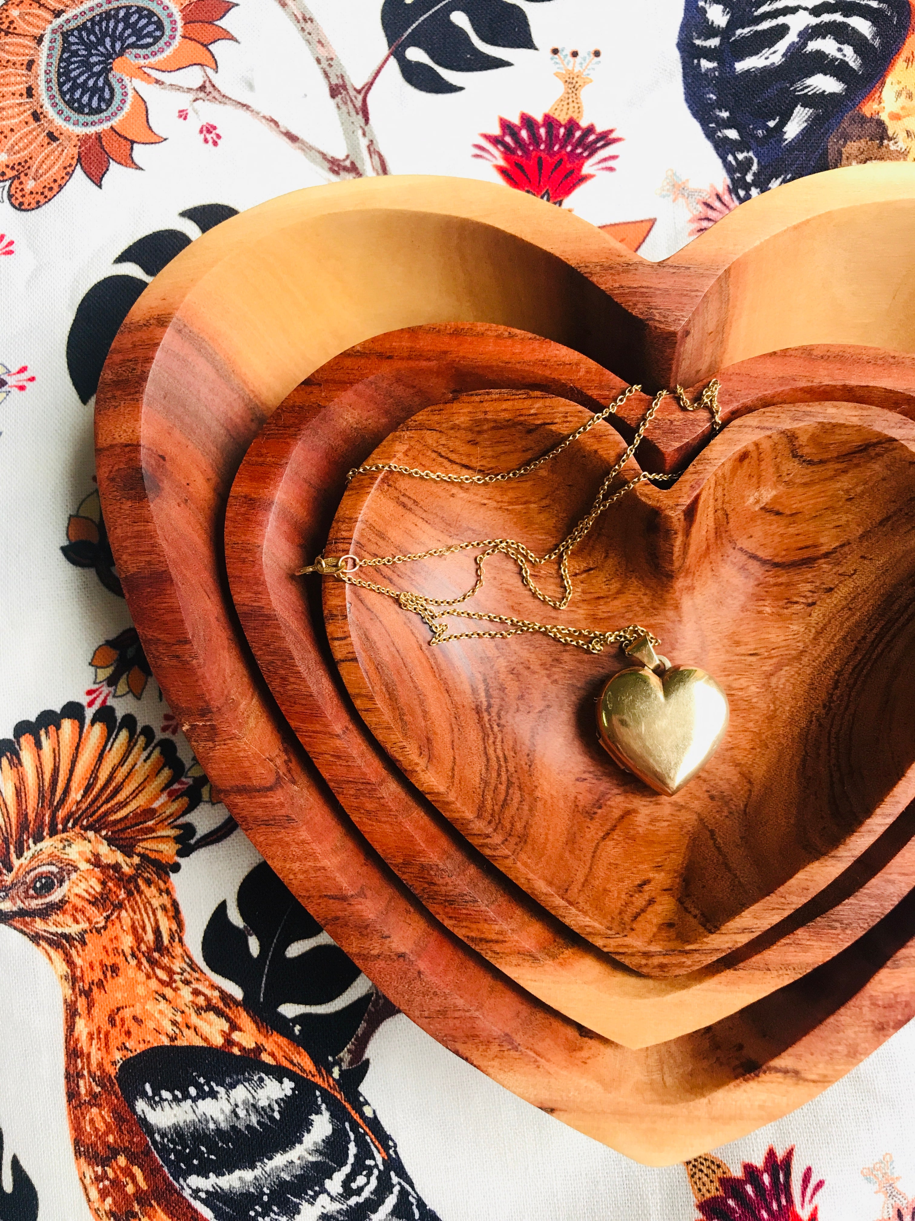wooden heart stackable bowls with heart locket