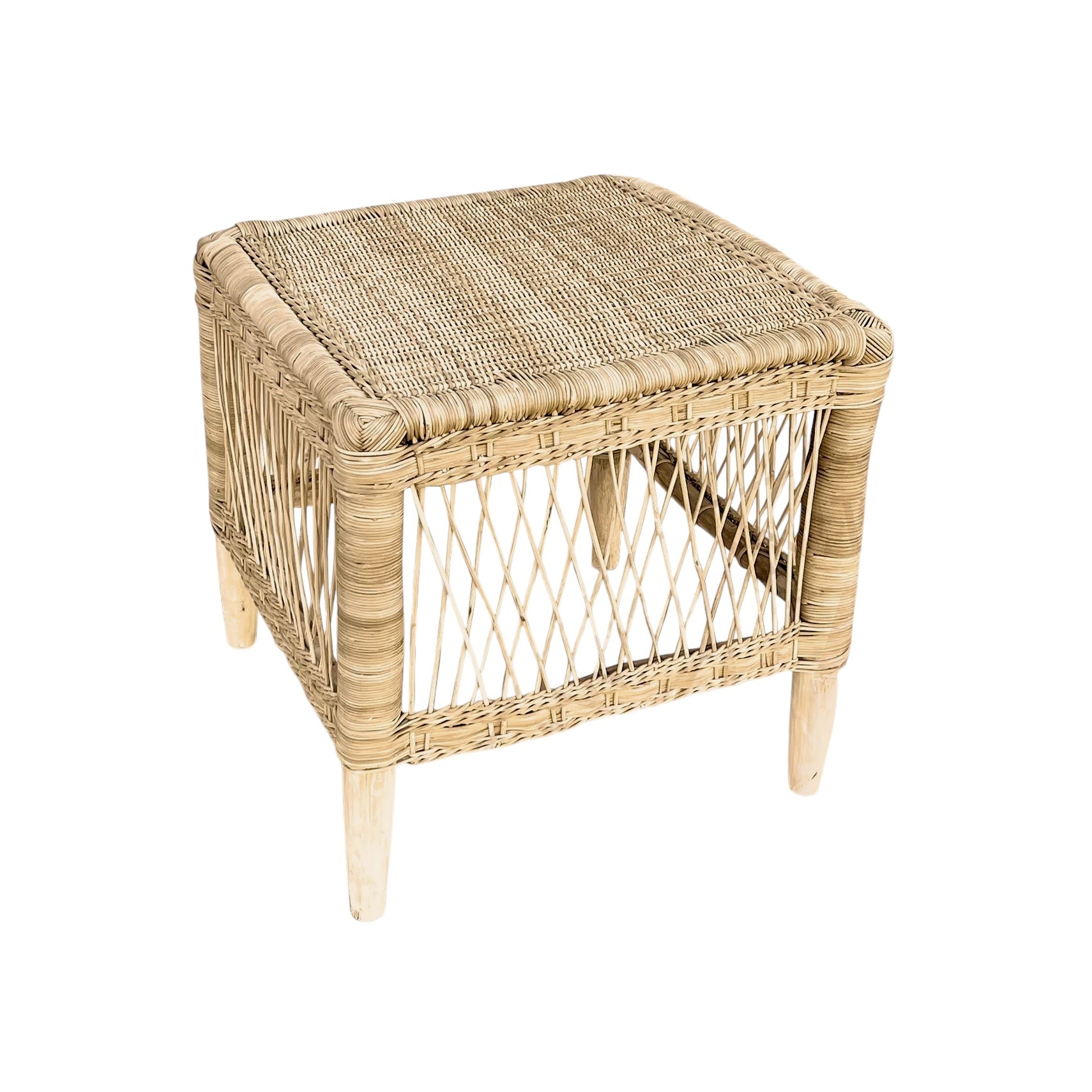Traditional Open-Weave Cane Square Side Table