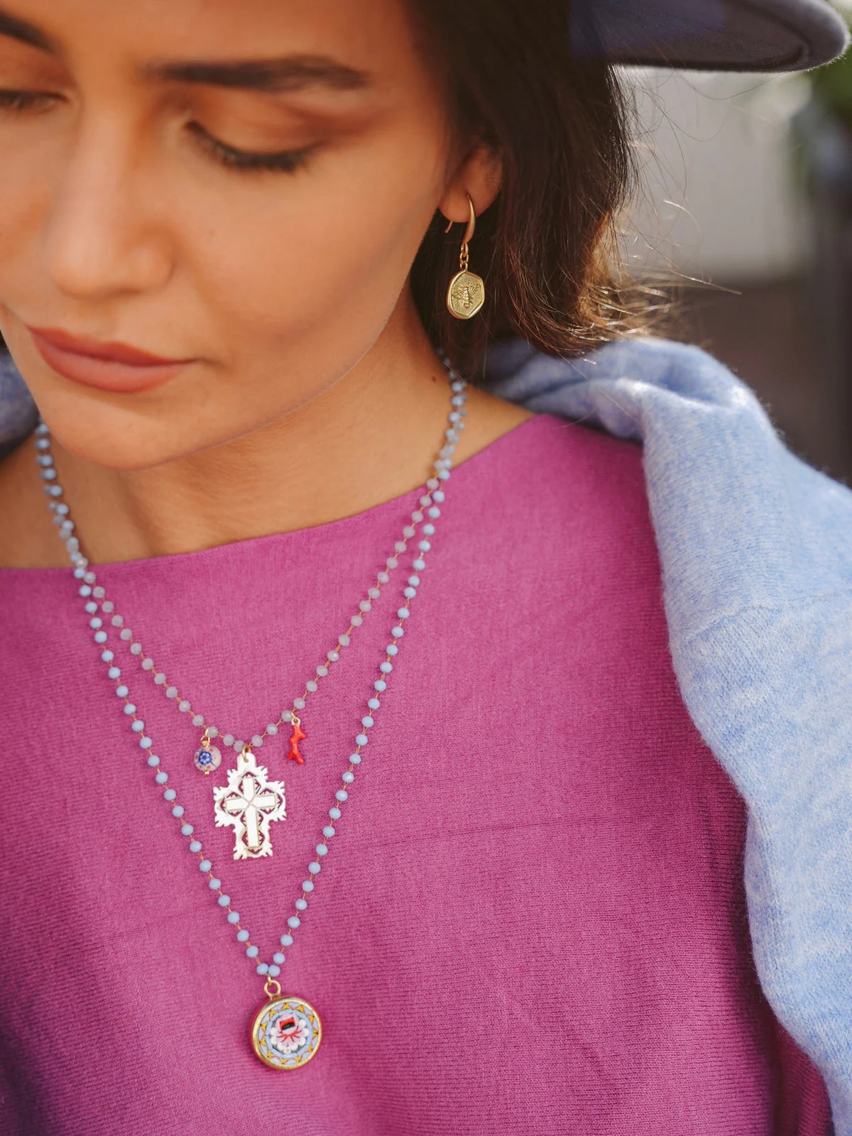 Stella Rose Mosaic Necklace | Floral Rosary Necklace