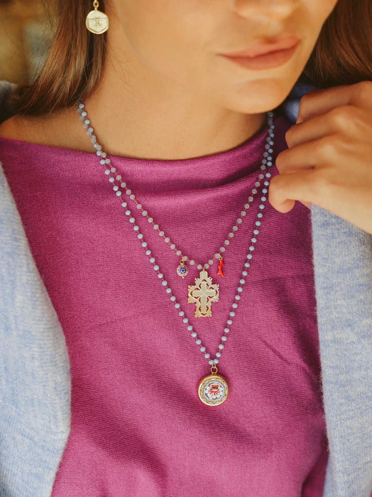 Stella Rose Mosaic Necklace | Floral Rosary Necklace