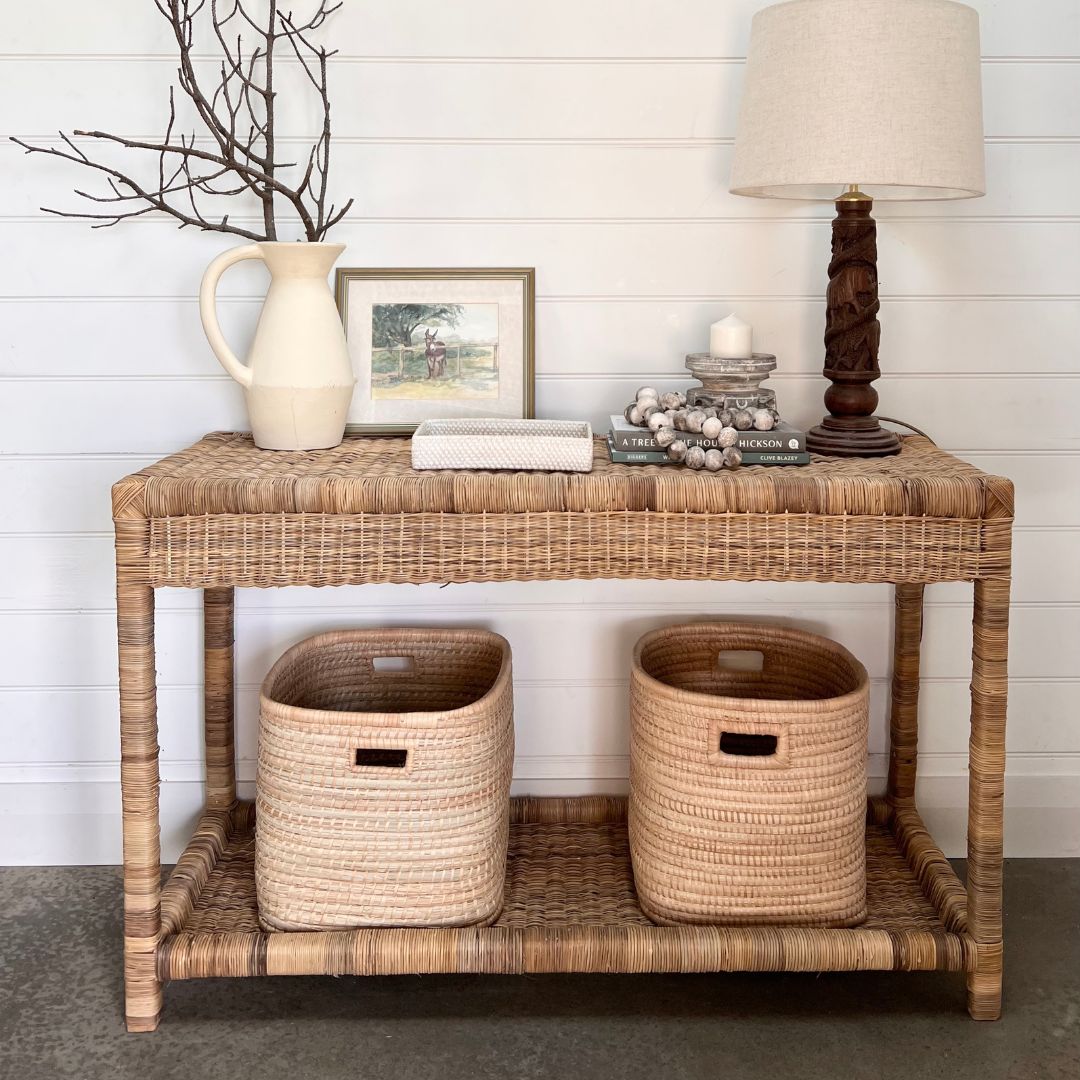 Classic Console Table | Handwoven Cane Hallway Table