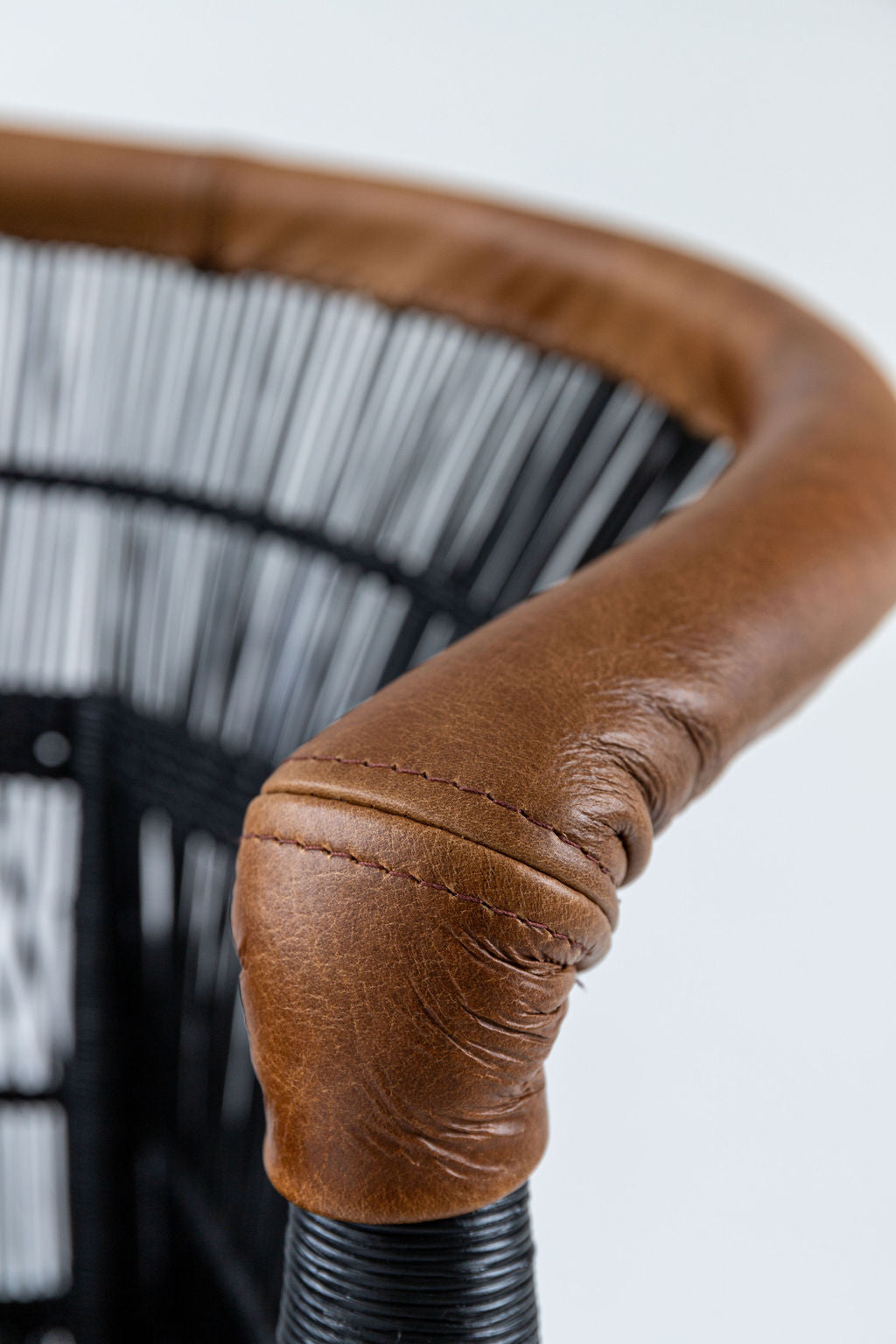 Imperfect - 1 x Black 1-Seater Malawi Cane Chair with Leather Trim