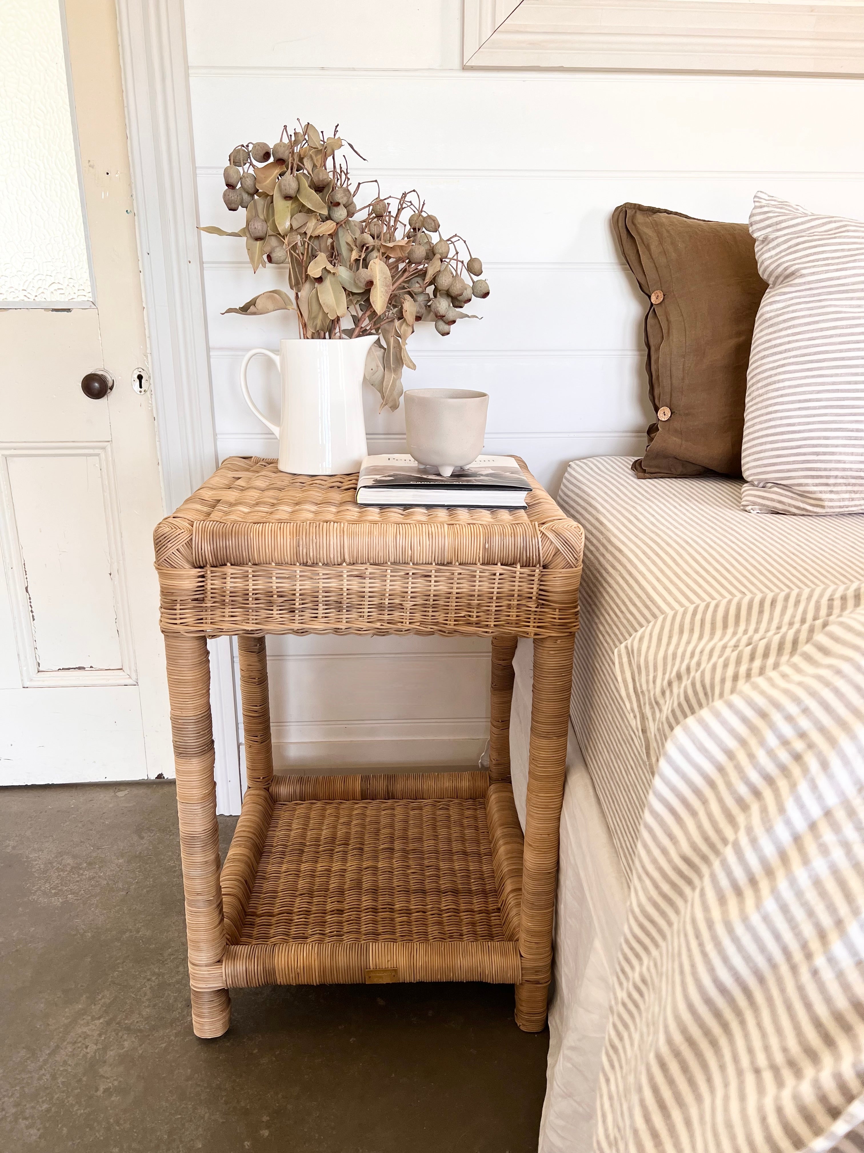 Classic Tall Woven Cane Bedside Table