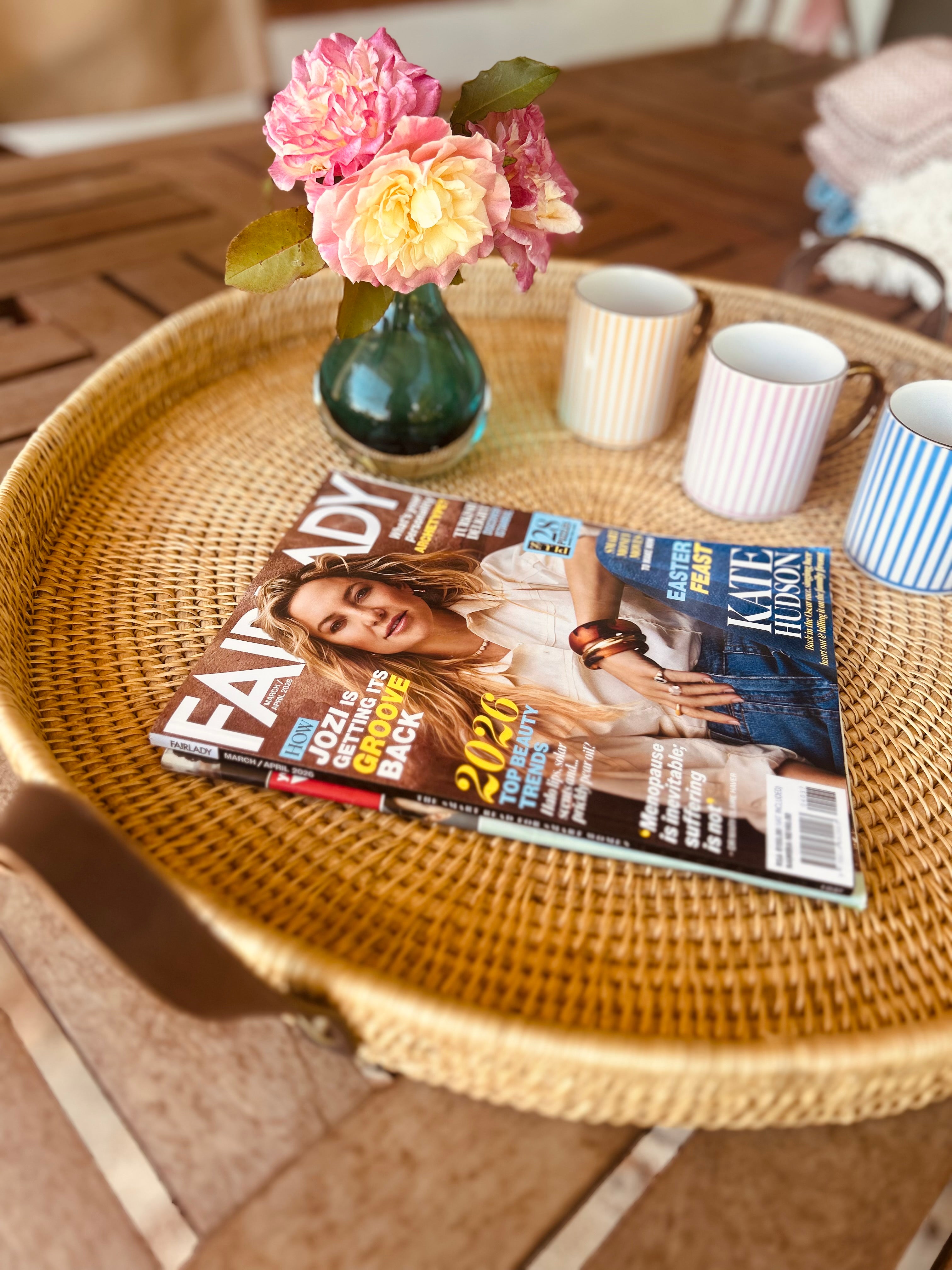 Kaleya Leather Handles Large Handwoven Coffee Tray