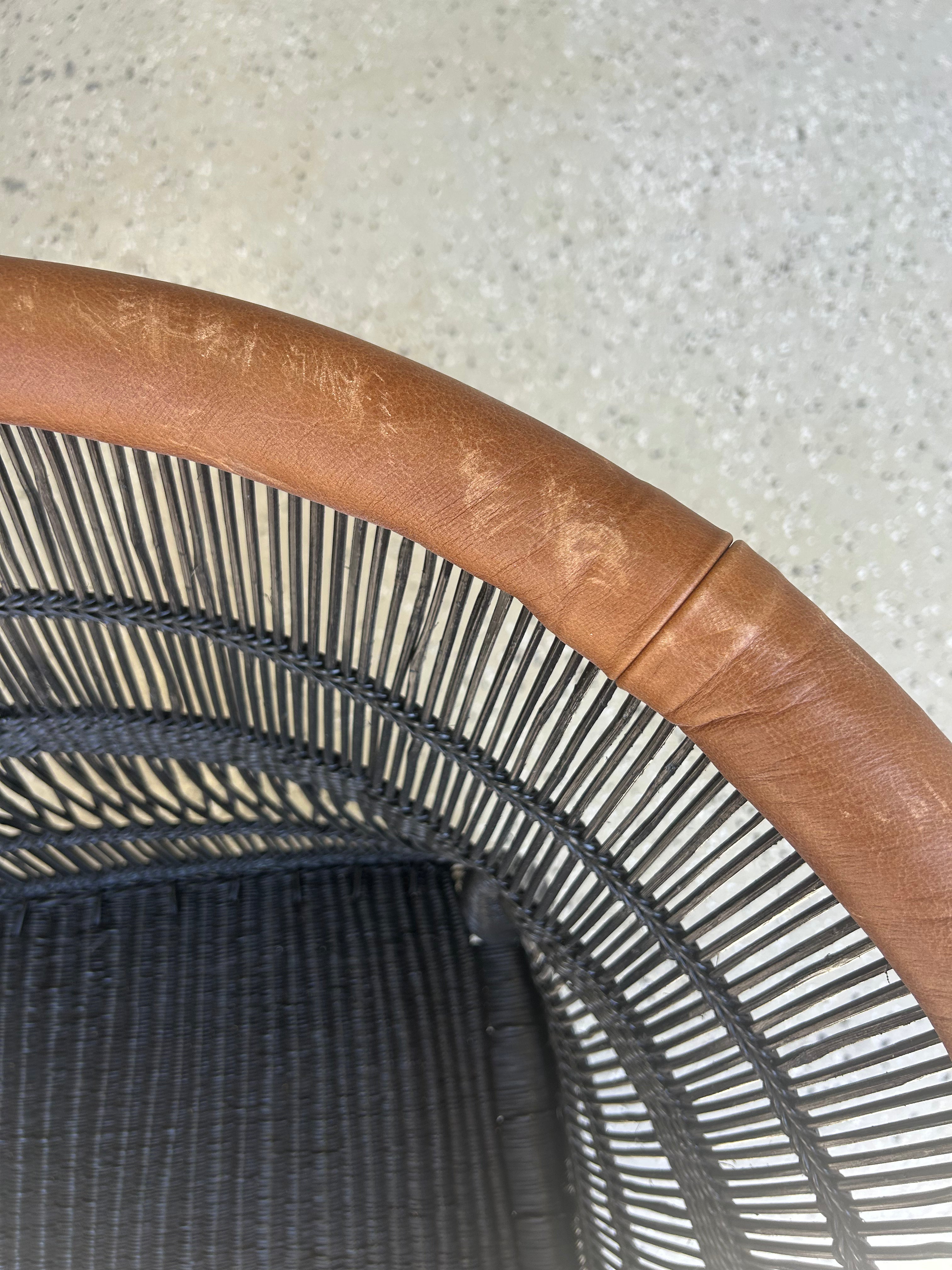 Imperfect - 1 x Black 1-Seater Malawi Cane Chair with Leather Trim