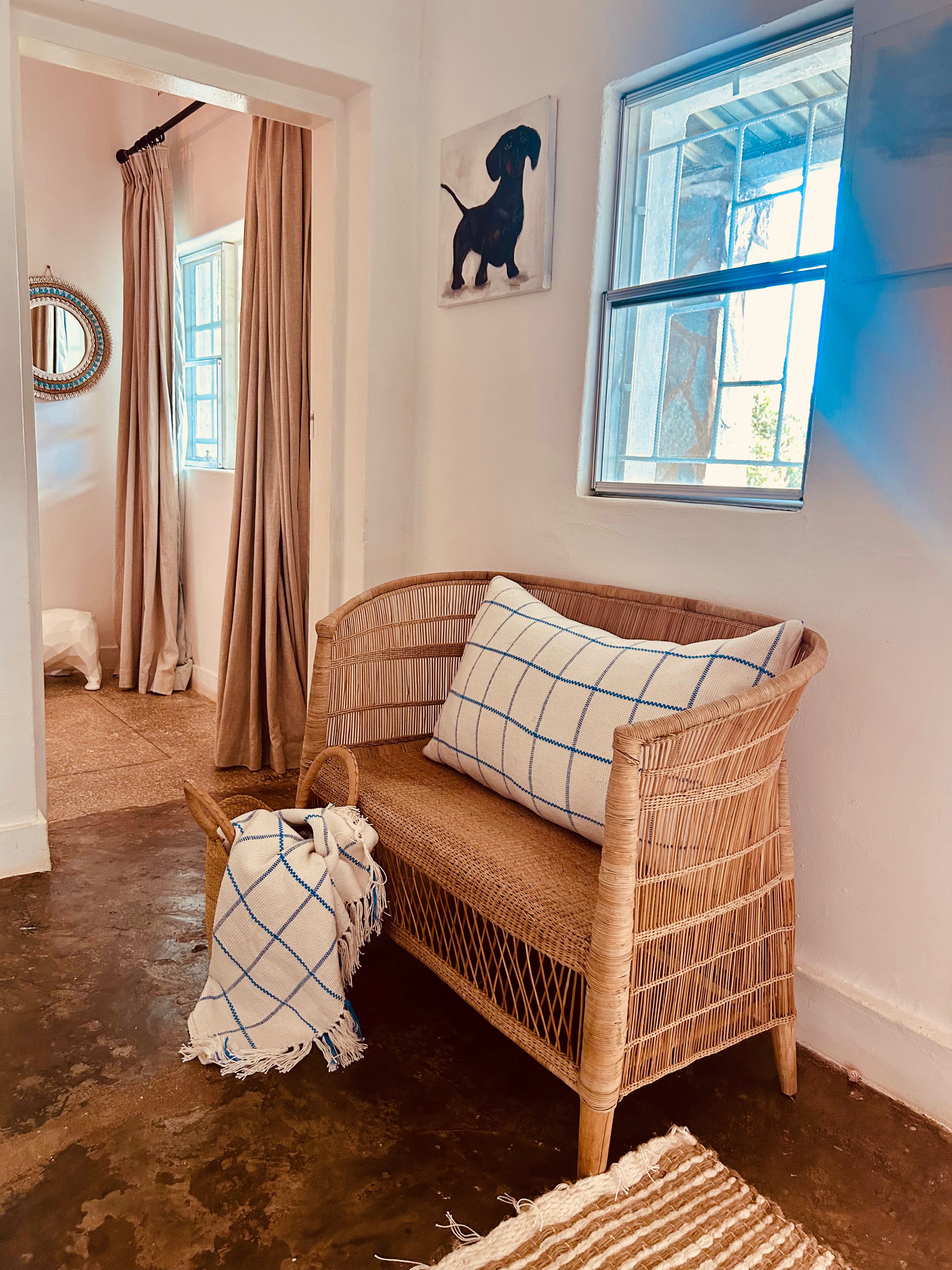 Haven Handwoven Ocean Blue Check Lumbar Cushion Cover