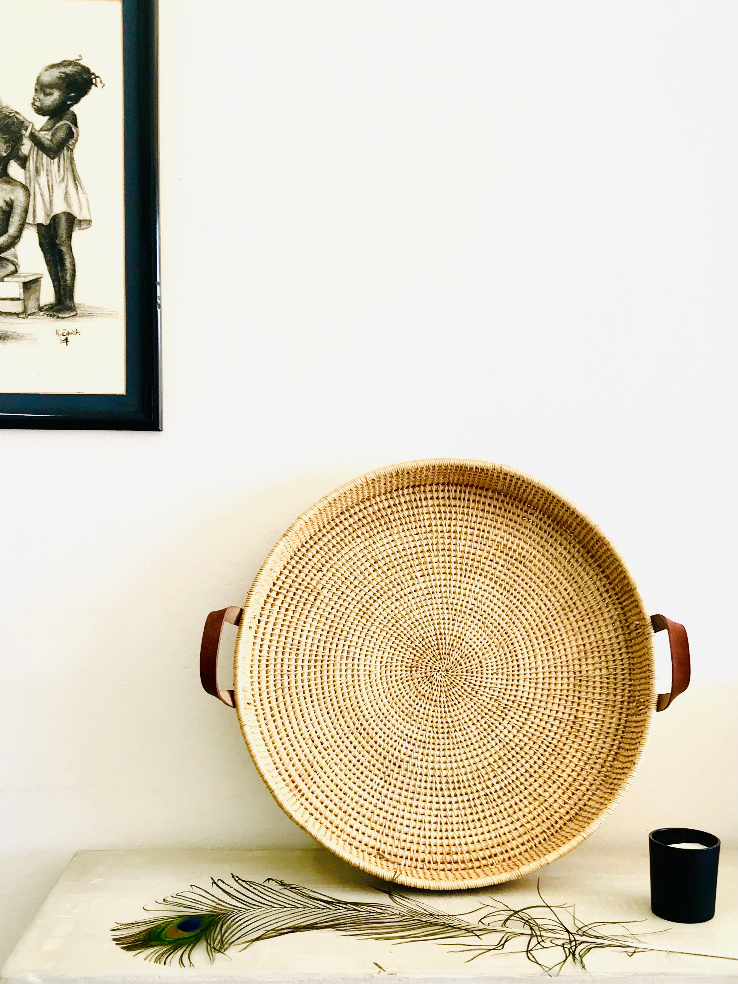 Kaleya Leather Handles Large Handwoven Coffee Tray