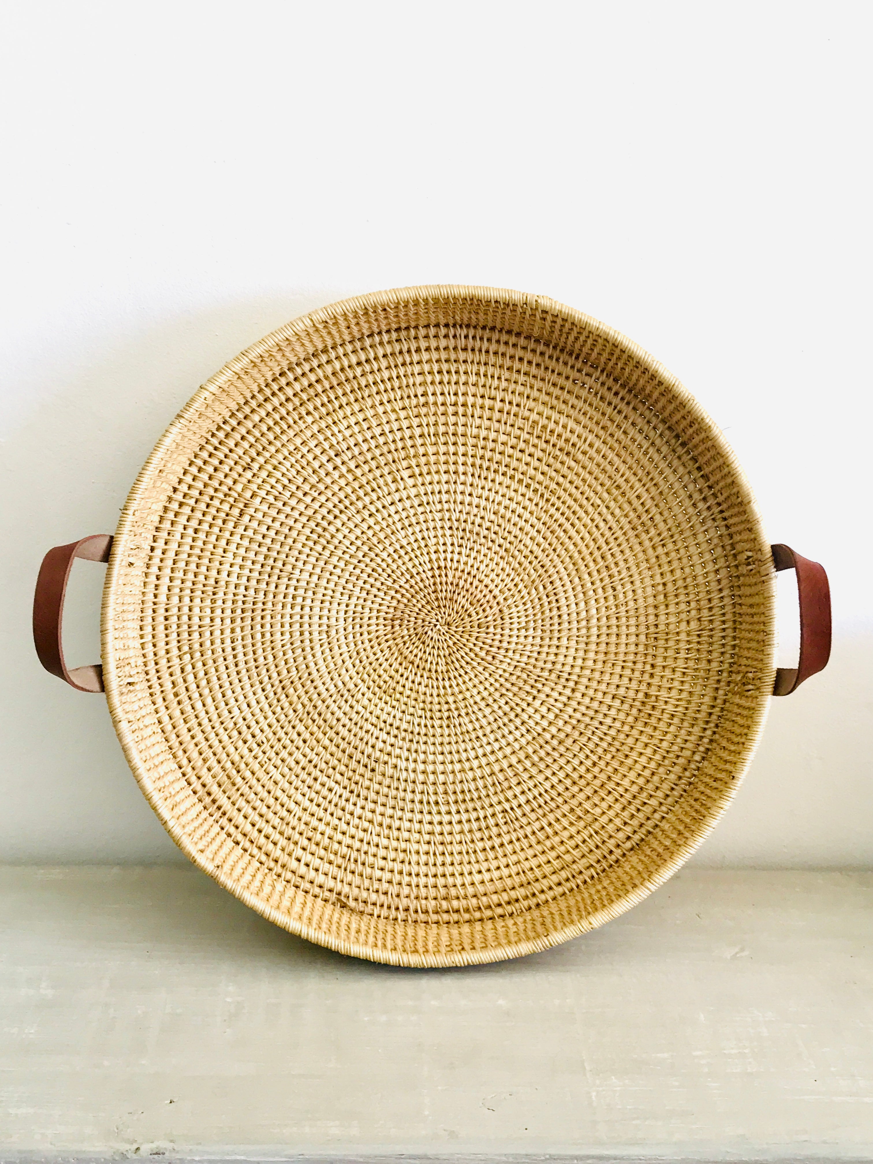 Kaleya Leather Handles Large Handwoven Coffee Tray