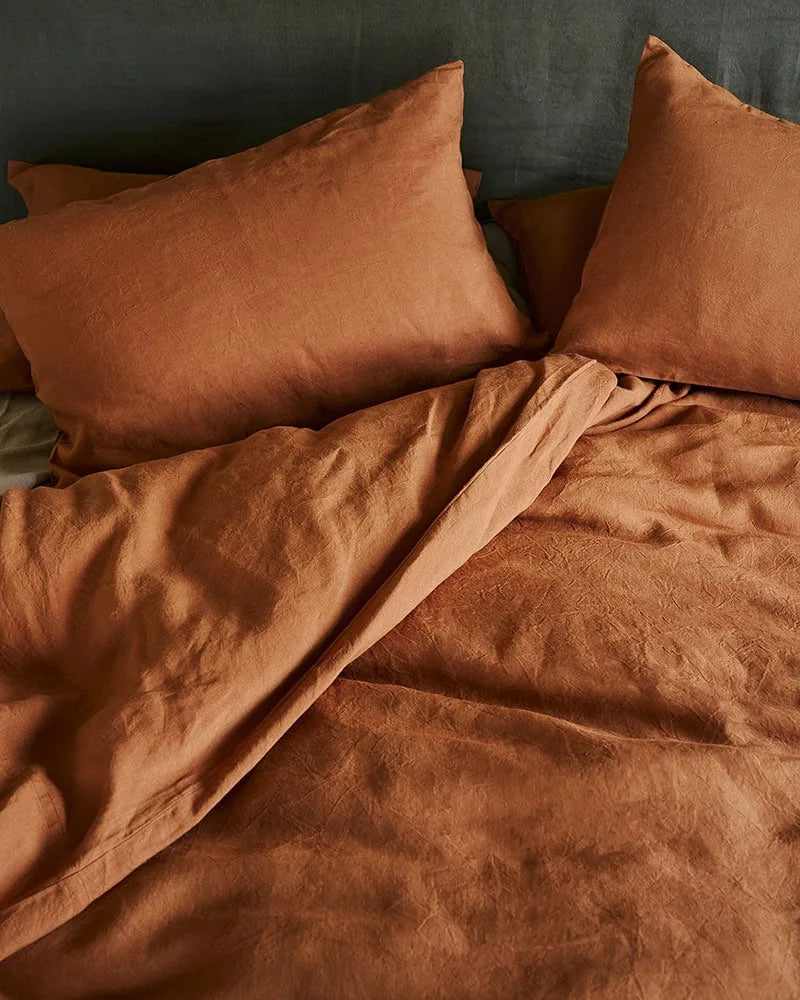 Kamma Linen Duvet Cover - Terracotta