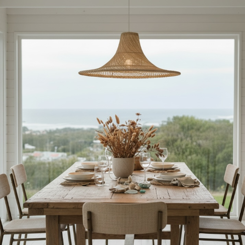 Lotus Woven Cane Pendant Light