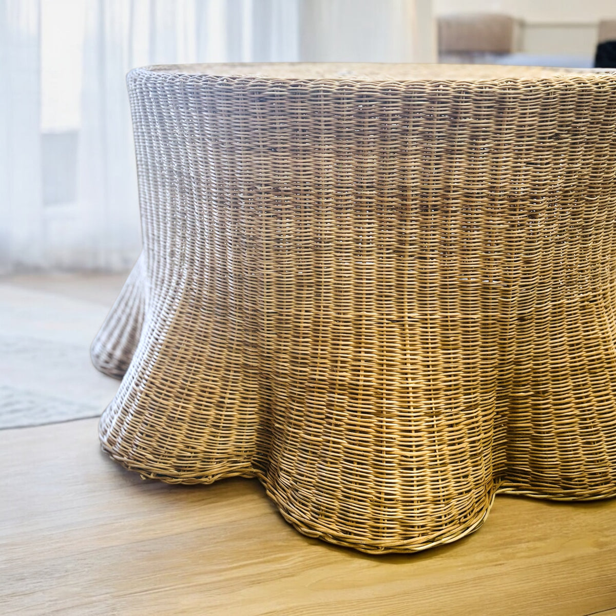 side view of scalloped coffee table