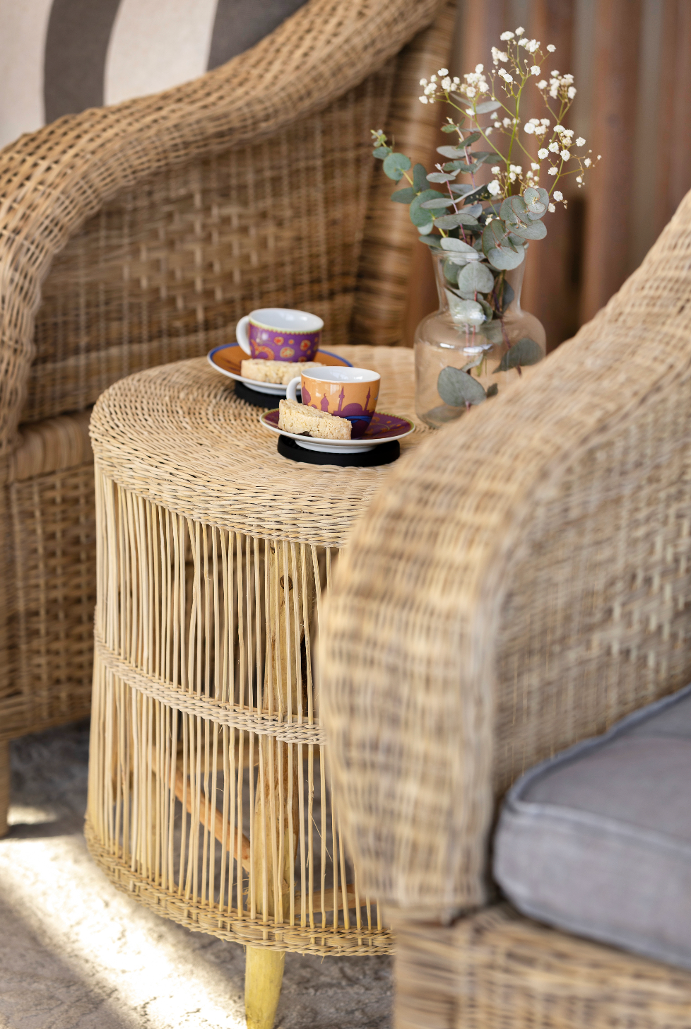 Drum Cane Coffee Side Table