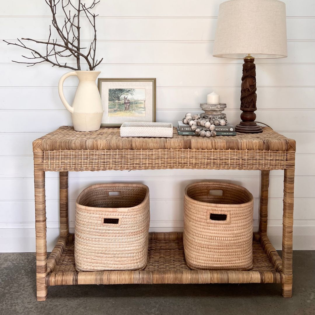 Classic Woven Cane Console Table