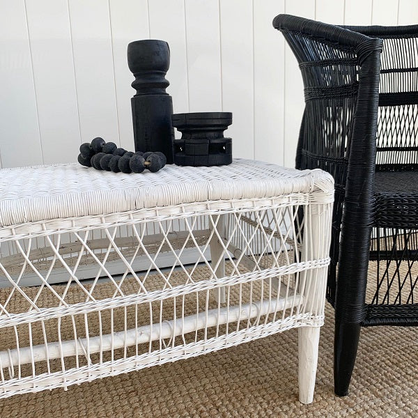 traditional open-weave coffee table/bench white