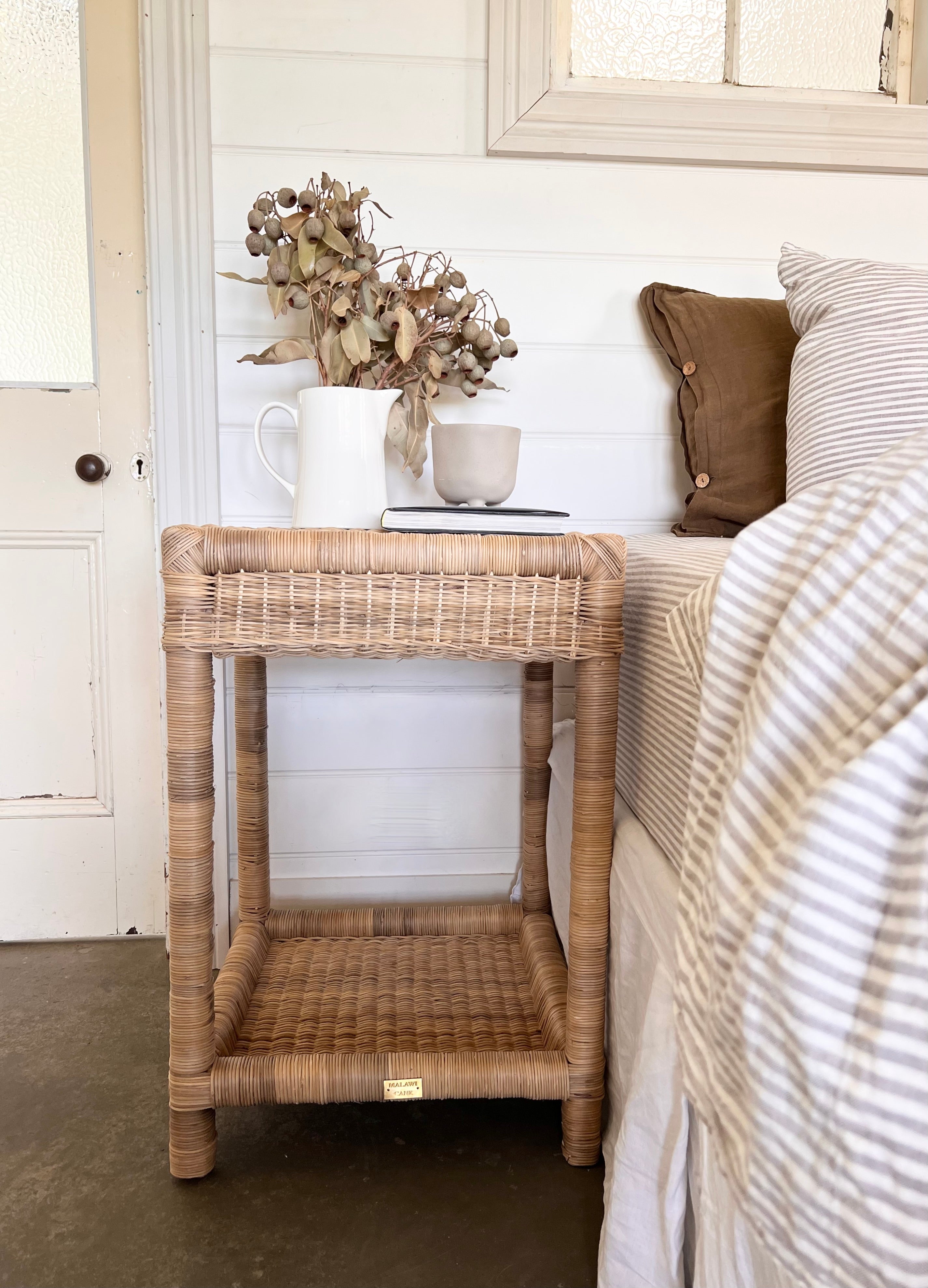 Classic Tall Woven Cane Bedside Table